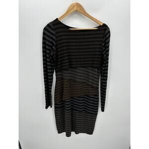 Joseph Ribkoff Gray Black Striped Tiered Sheath Long Sleeve Knee Length Dress 10